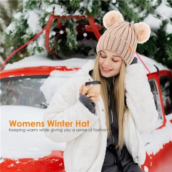 Women's Winter Warm Knit Beanie with Faux Fur Light Purple - Picture 6 of 7